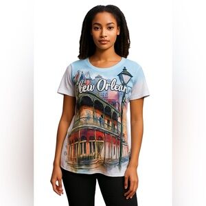 M.A.I. CLOTHING NEW ORLEANS EMBELLISHED GRAPHIC TEE Size L Multicolor Riverboat